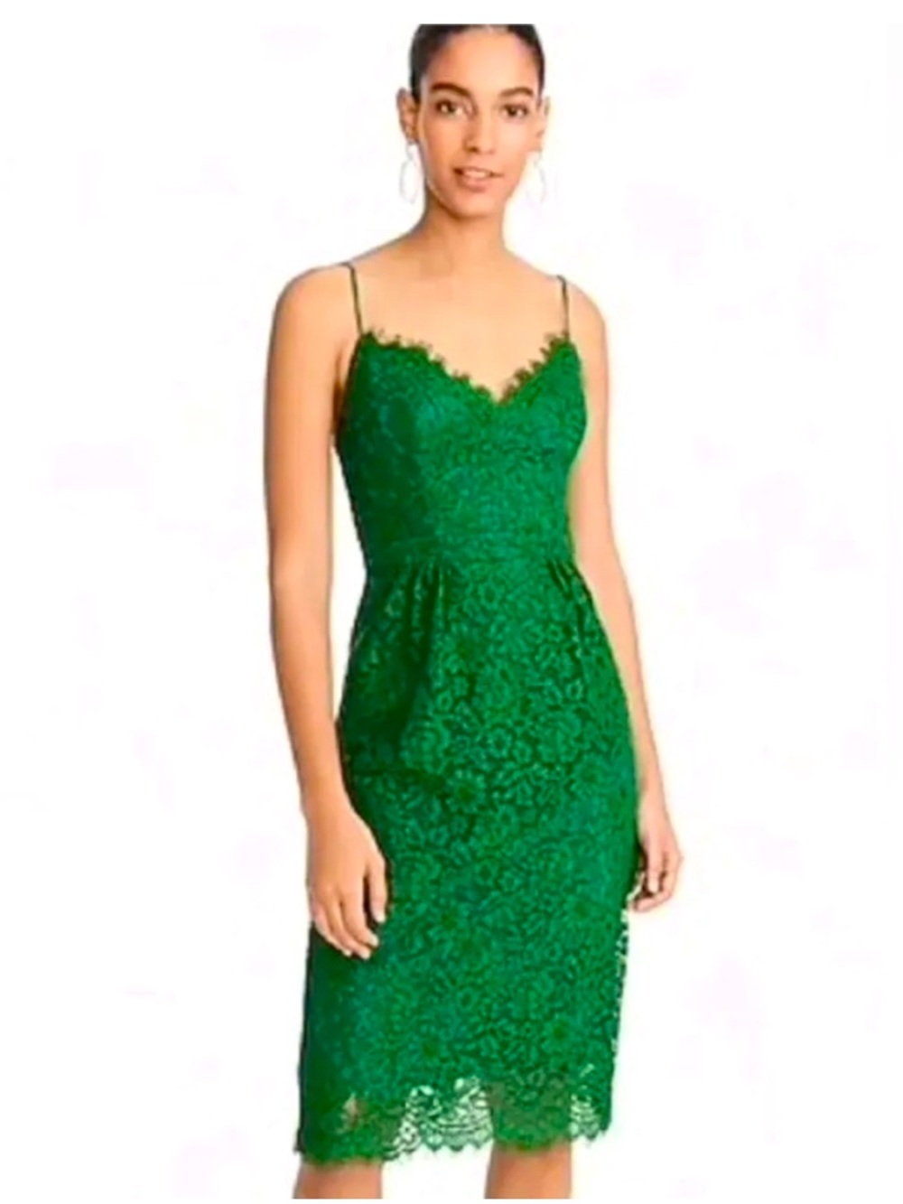 J. Crew Emerald Green Lace Midi Dress with Spaghetti Straps